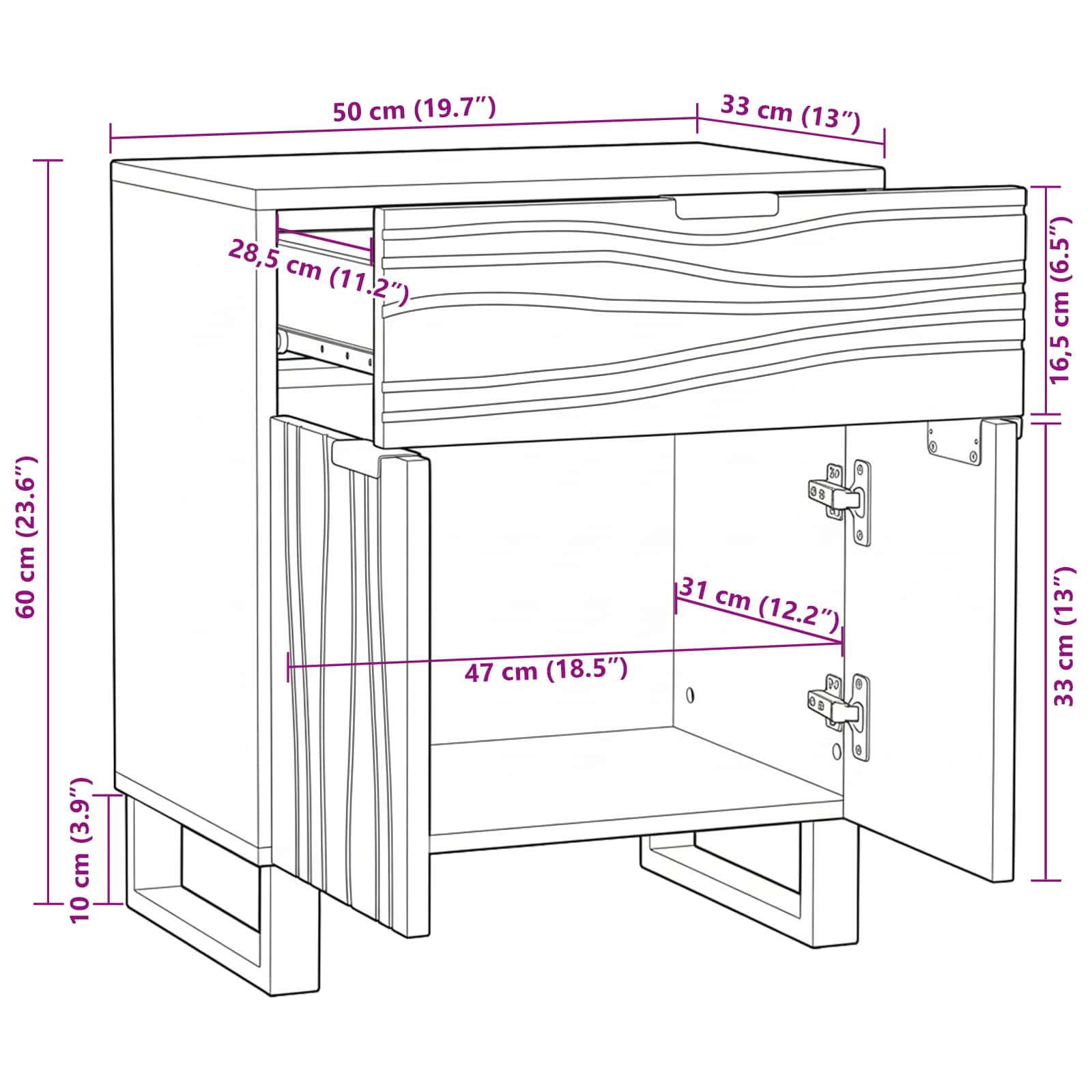 Mesa de noche Blanco 50 x 33 x 60 cm Madera de ingeniería