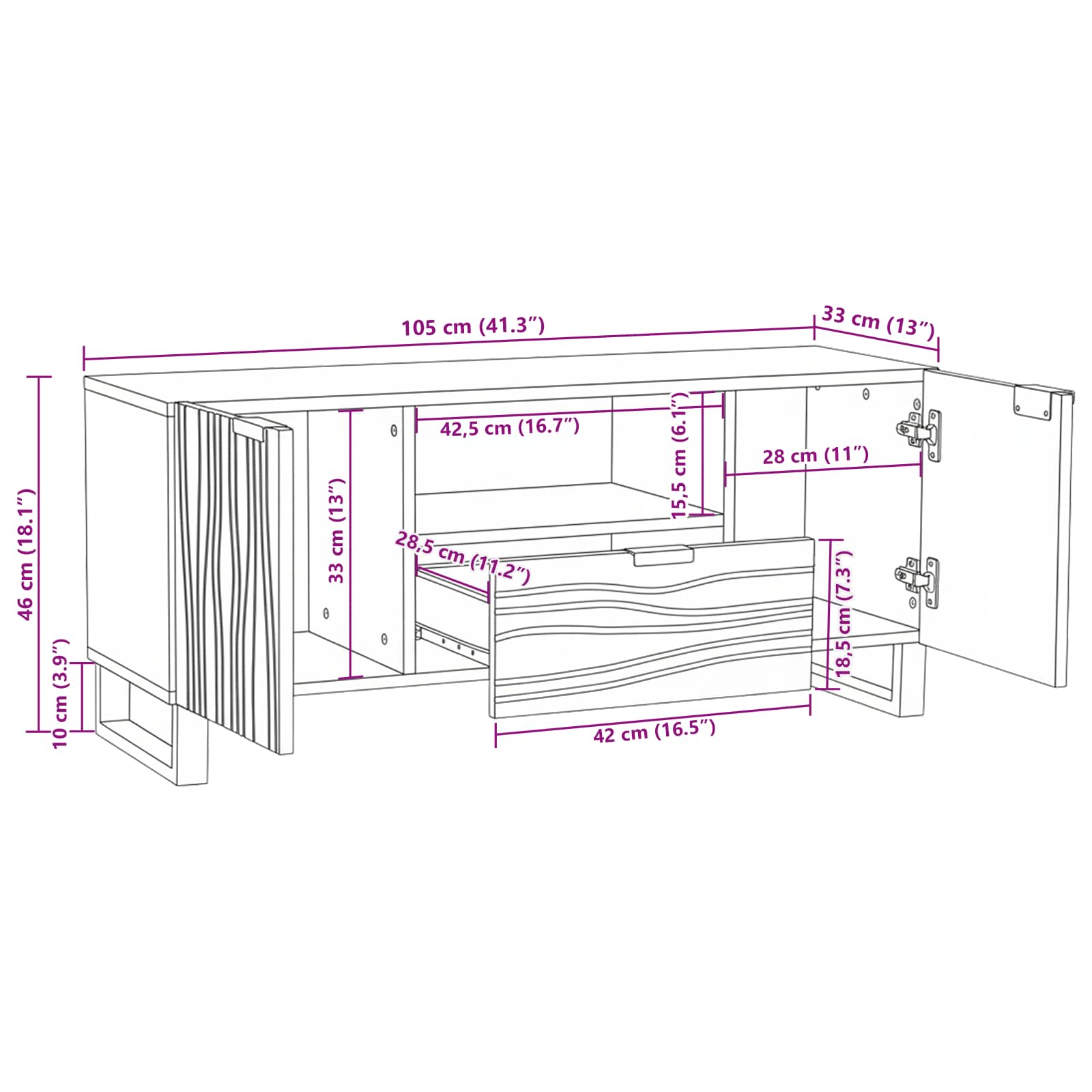 Unidades de TV con cajón 105 x 33 x 46 cm Madera contrachapada