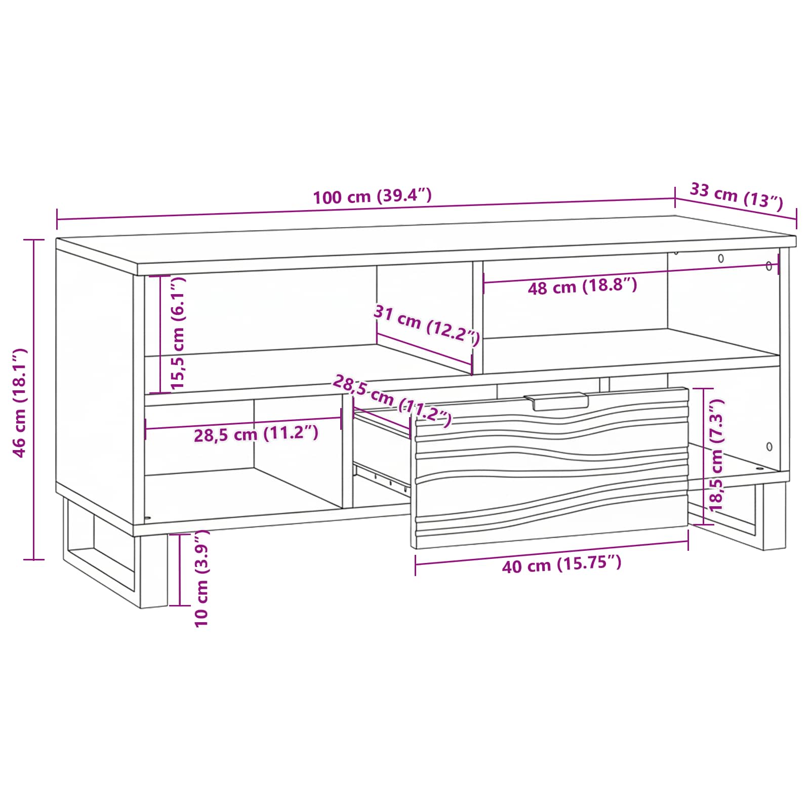 Unidades de TV con cajón 105 x 33 x 46 cm Madera contrachapada
