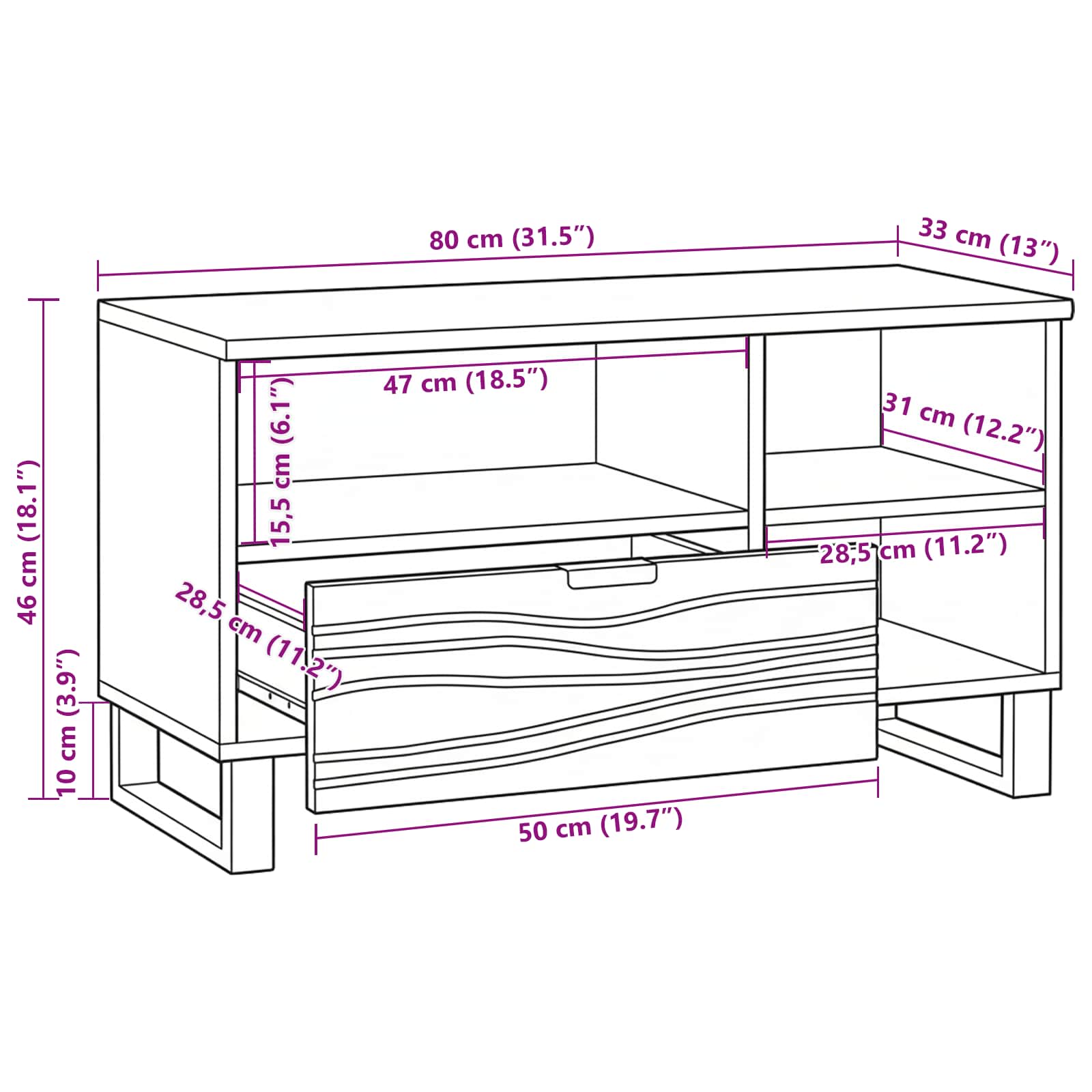 Unidades de TV con cajón 80 x 33 x 46 cm Madera contrachapada