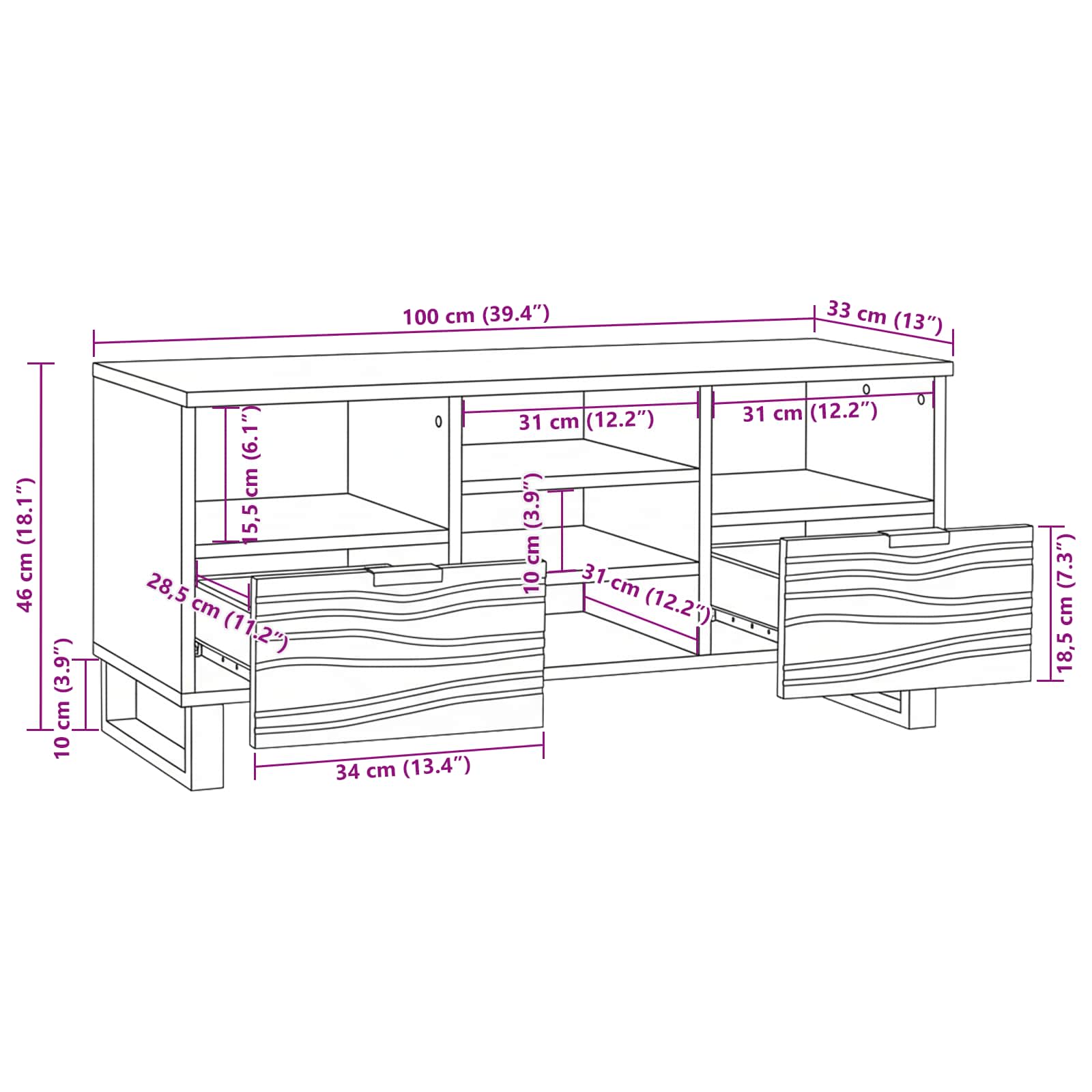 Unidades de TV con cajón 100 x 33 x 46 cm Madera contrachapada