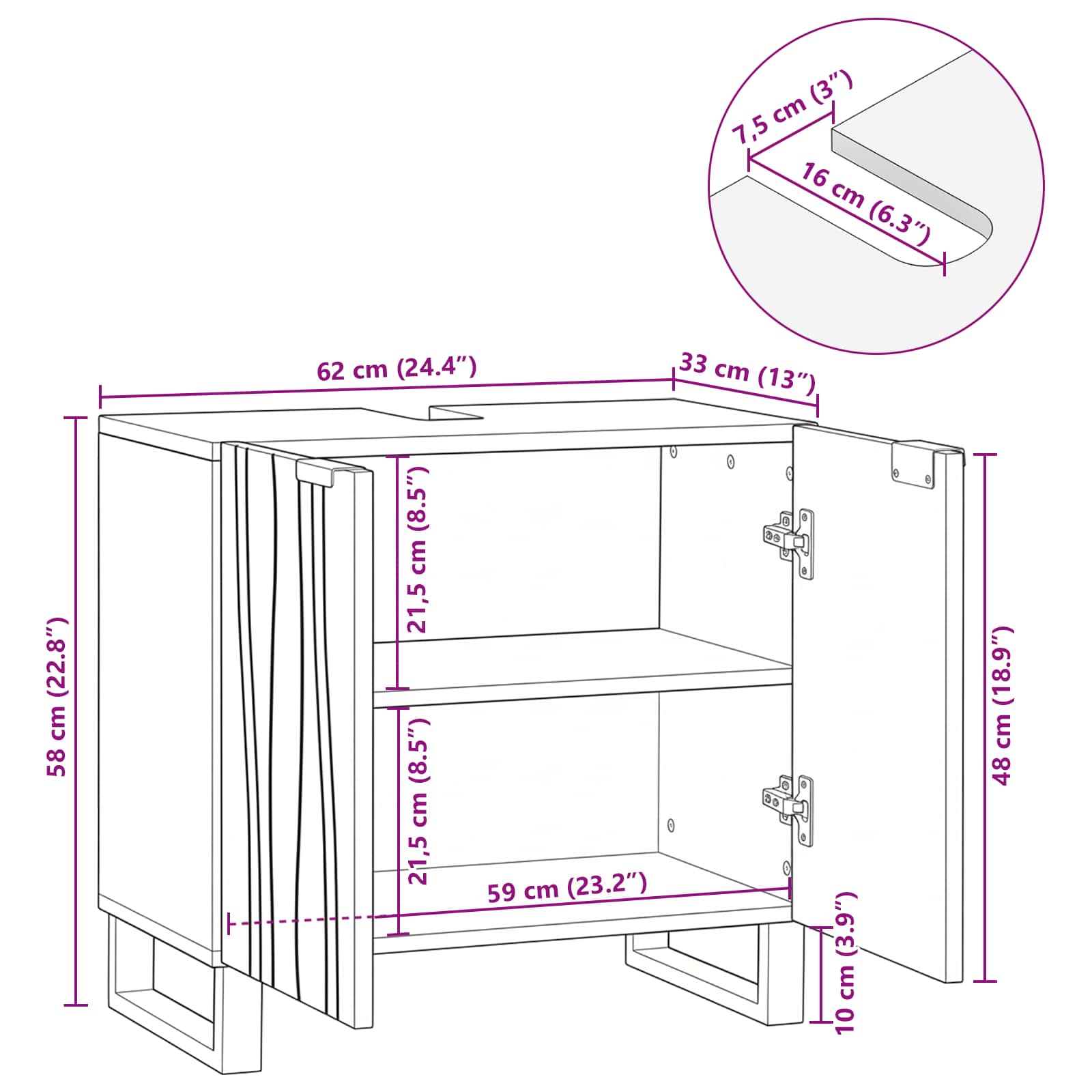 Gabinete de Lavabo para Baño con estante 62 x 33 x 58 cm