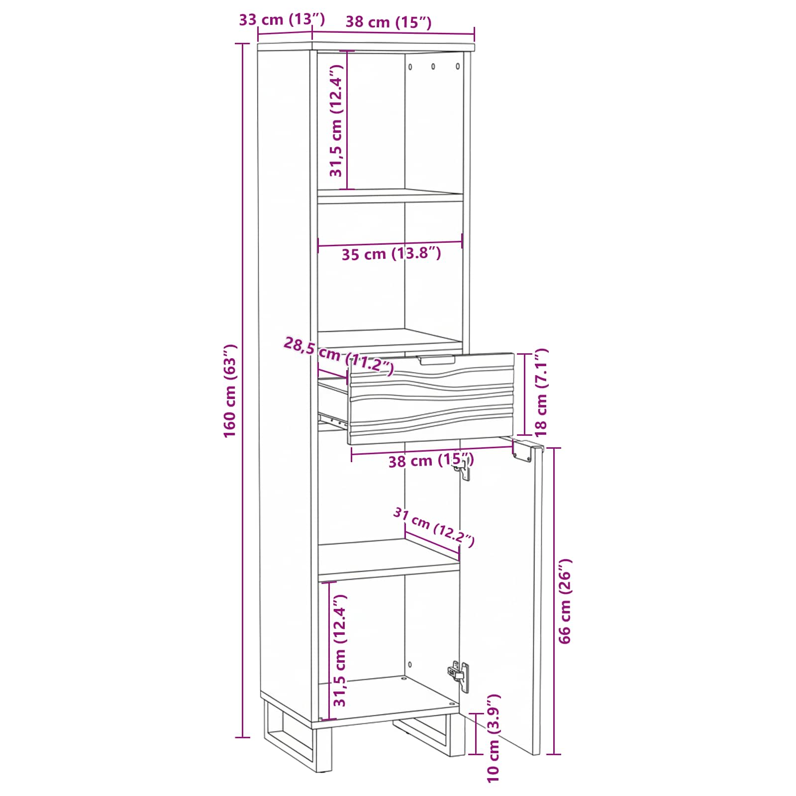 Mueble de Cuarto de Baño Blanco 38 x 33 x 160 cm