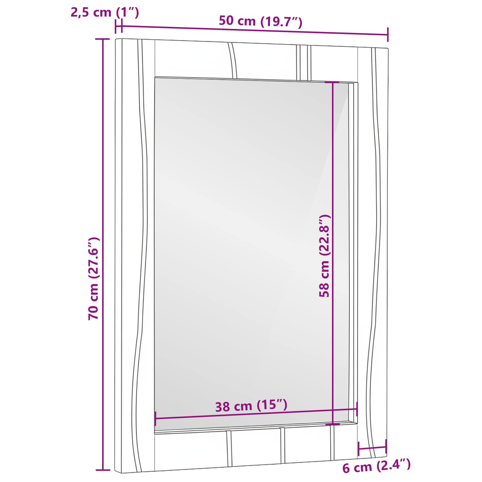 Espejo de baño Rectangular con espejo Blanco 50 x 2,5 x 70 cm