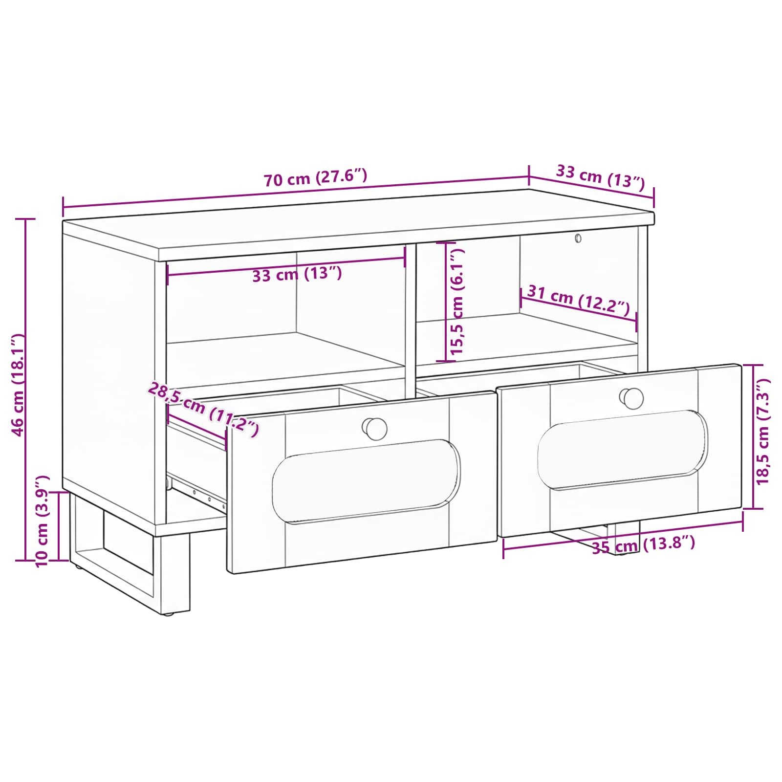 Mueble de TV Marrón 70 x 33 x 46 cm Madera de mango maciza