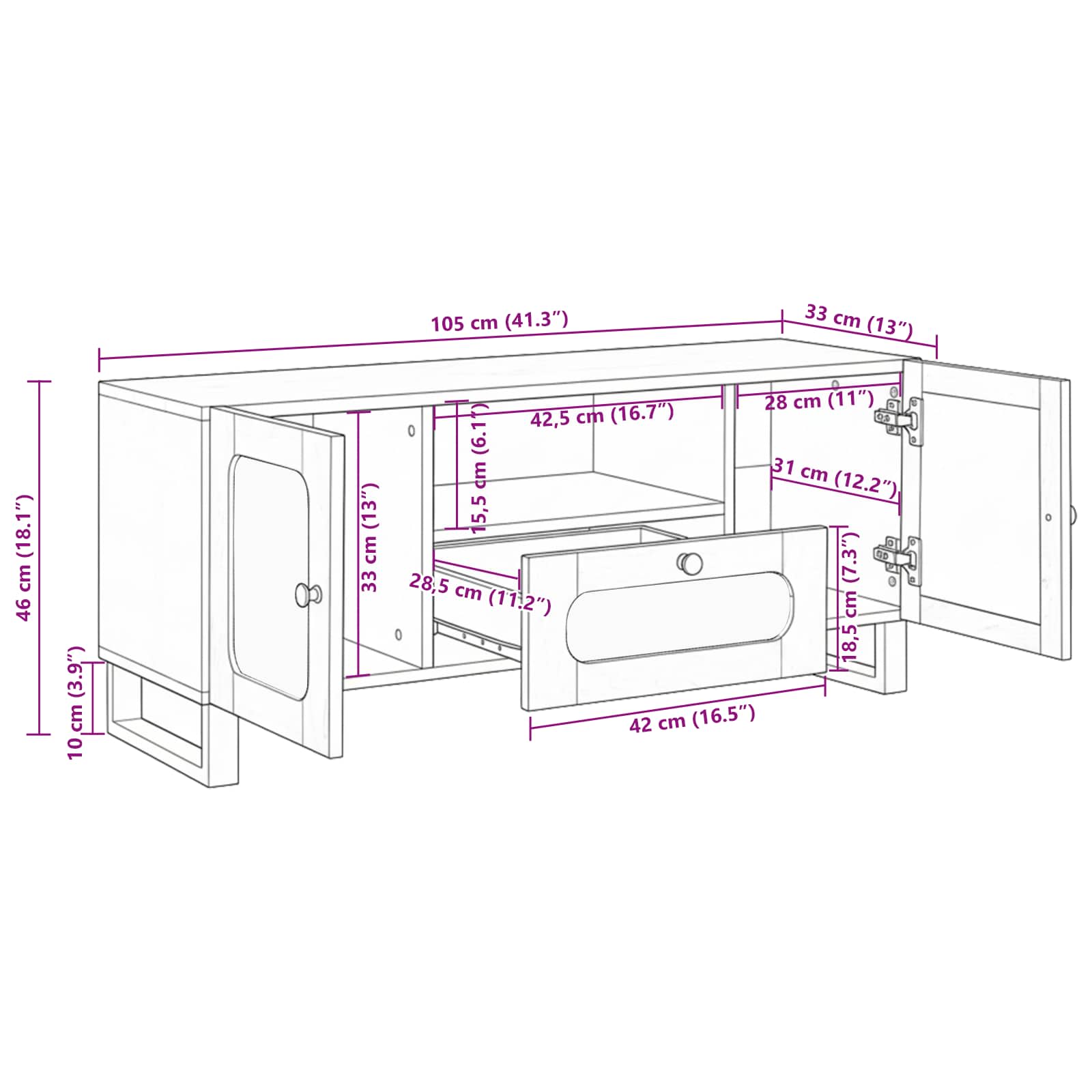 Mueble de TV Marrón 105 x 33 x 46 cm Madera de mango maciza
