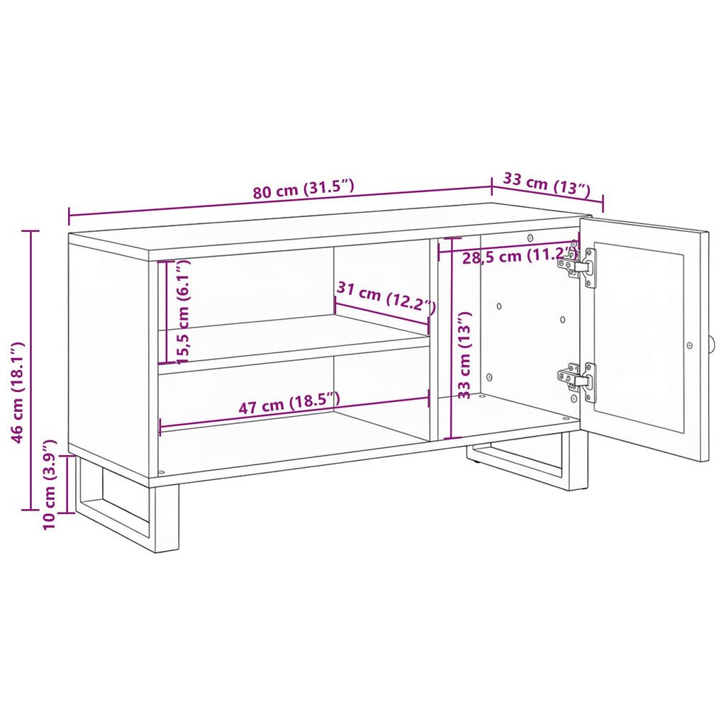 Mueble de TV Marrón 80 x 33 x 46 cm Madera de mango maciza