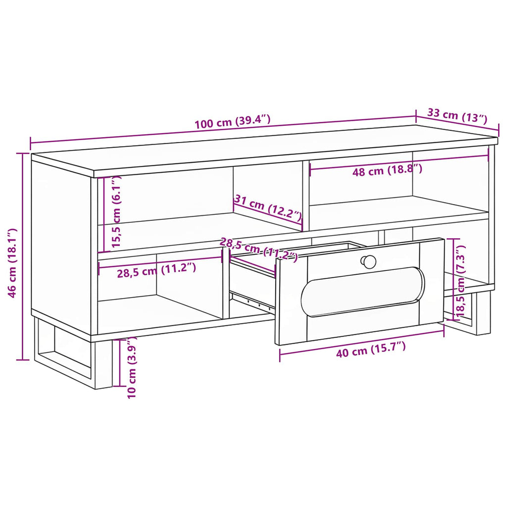 Mueble de TV Marrón 100 x 33 x 46 cm Madera de mango maciza