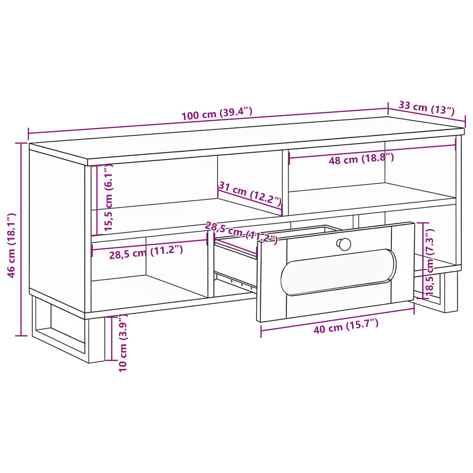 Mueble de TV Marrón 100 x 33 x 46 cm Madera de mango maciza