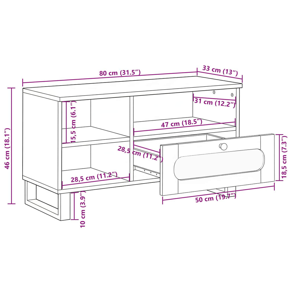 Mueble de TV Marrón 80 x 33 x 46 cm Madera de mango maciza