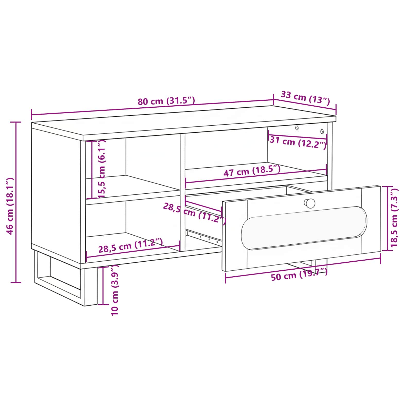 Mueble de TV Marrón 80 x 33 x 46 cm Madera de mango maciza