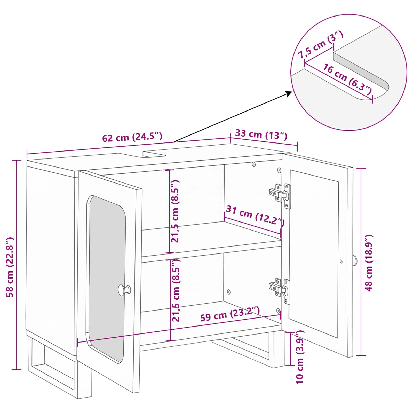 Mueble de lavabo para baño con estante Marrón 62 x 33 x 58 cm
