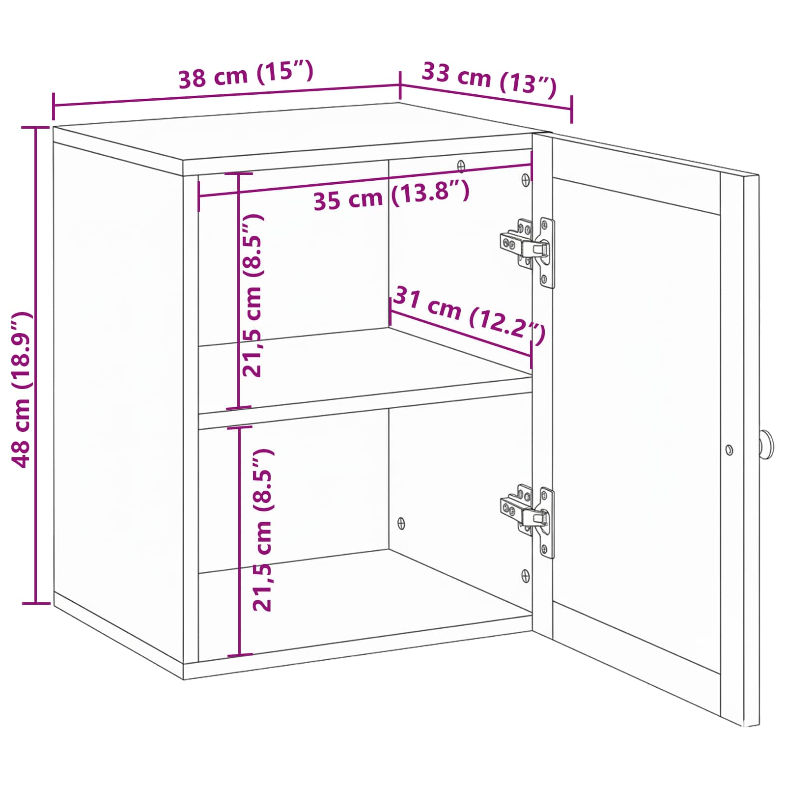 Gabinete Colgante de Baño con estante Marrón 38 x 33 x 48 cm