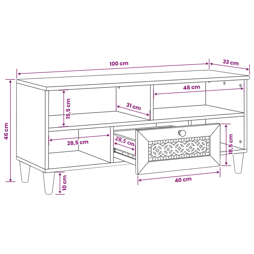 Mueble de TV con cajón 100 x 33 x 46 cm Madera de mango maciza