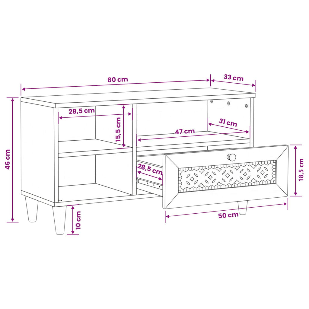 Mueble de TV con cajón 80 x 33 x 46 cm Madera de mango maciza