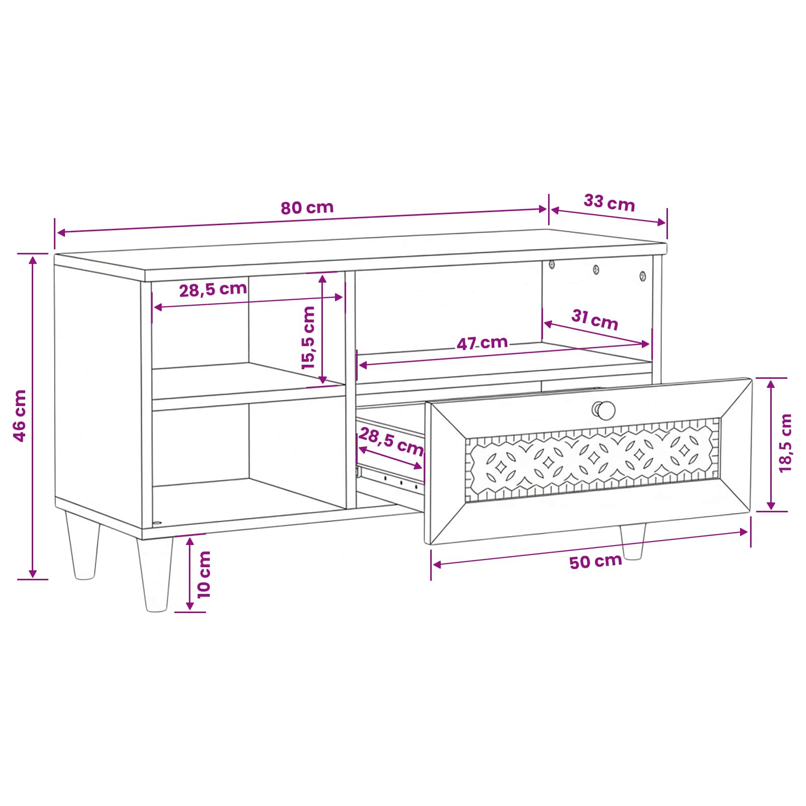 Mueble de TV con cajón 80 x 33 x 46 cm Madera de mango maciza