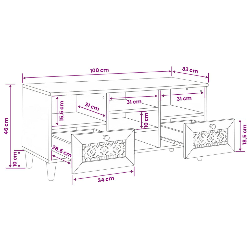 Mueble de TV con cajón 100 x 33 x 46 cm Madera de mango maciza