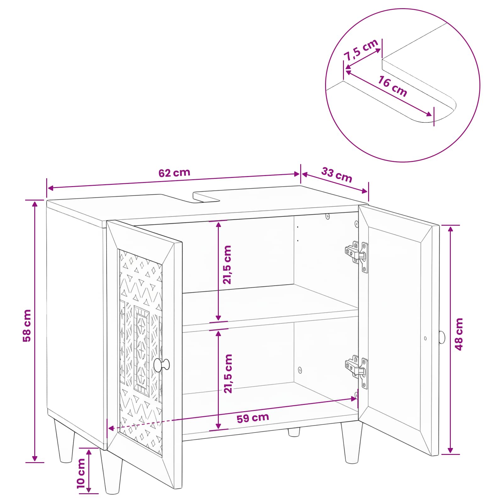 Mueble de Cuarto de Baño Marrón Claro 62 x 33 x 58 cm