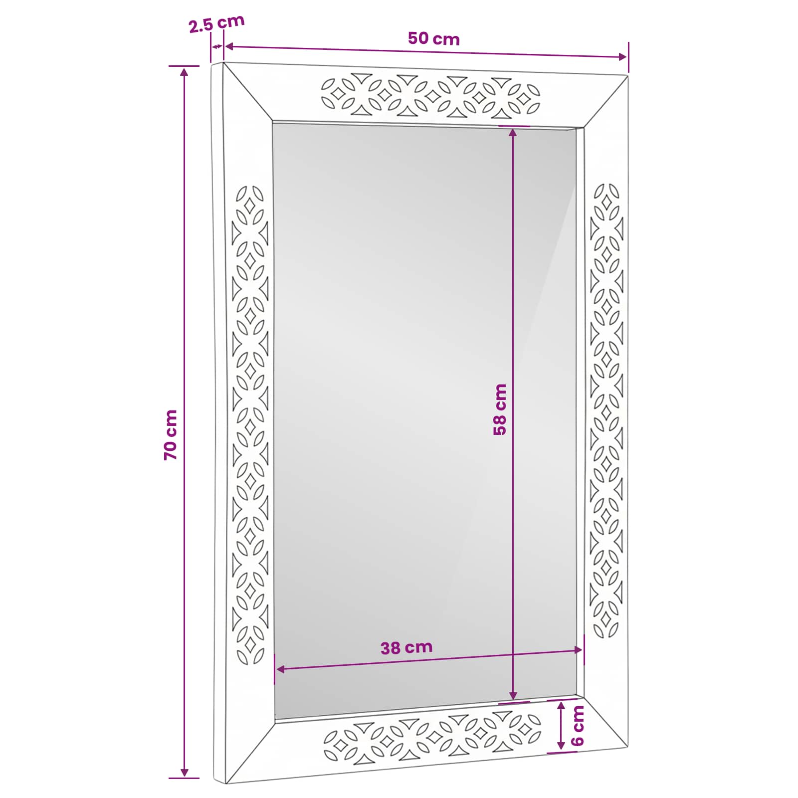 espejo de pared 70 x 50 cm Madera de Ingeniería y Vidrio