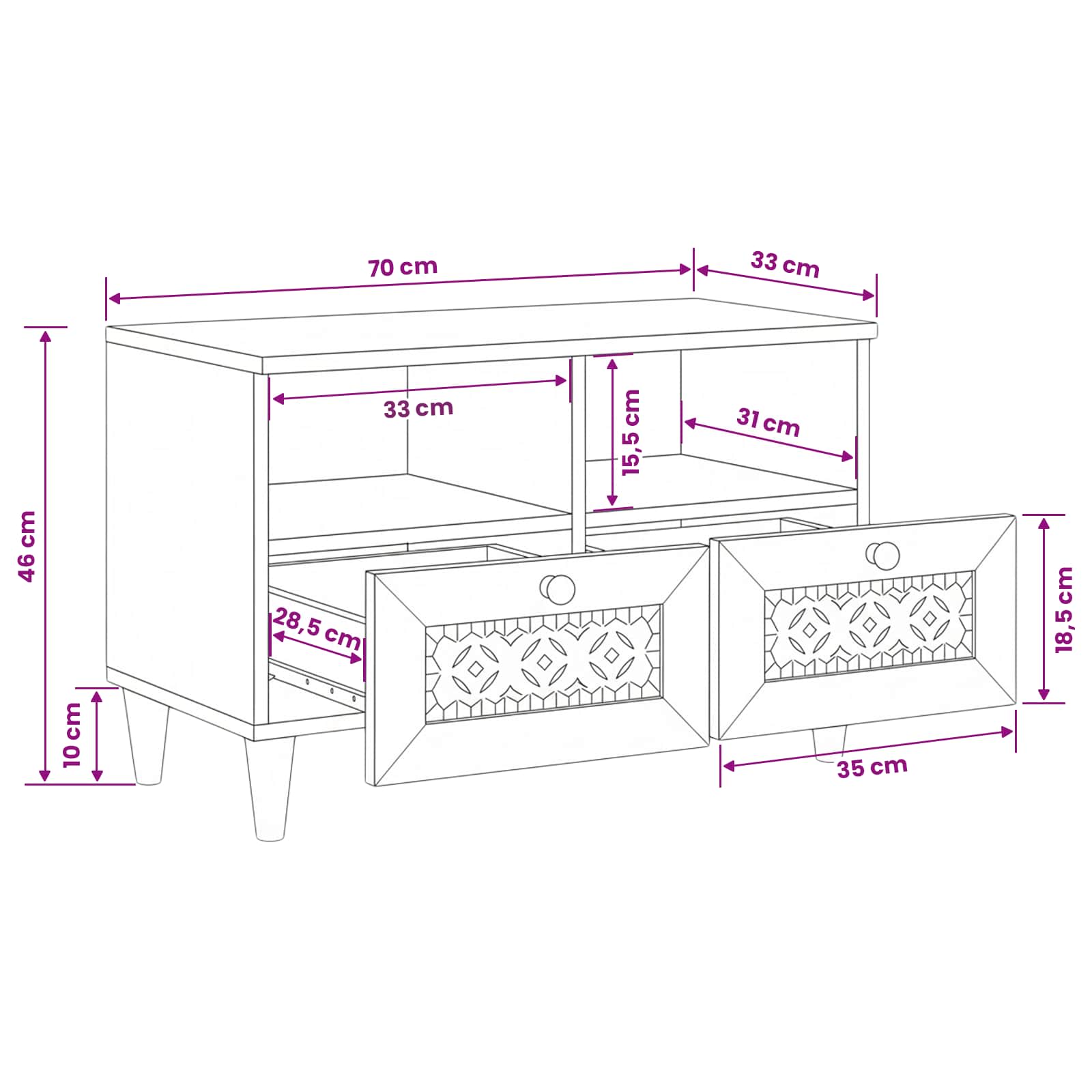 Unidades de TV con cajón 70 x 33 x 46 cm Madera contrachapada