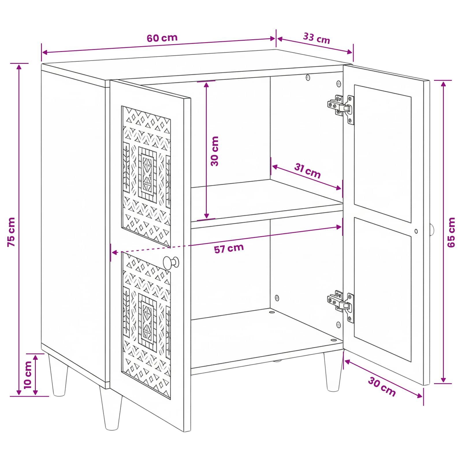 Vitrina Blanco 60 x 33 x 75 cm madera maciza de mango