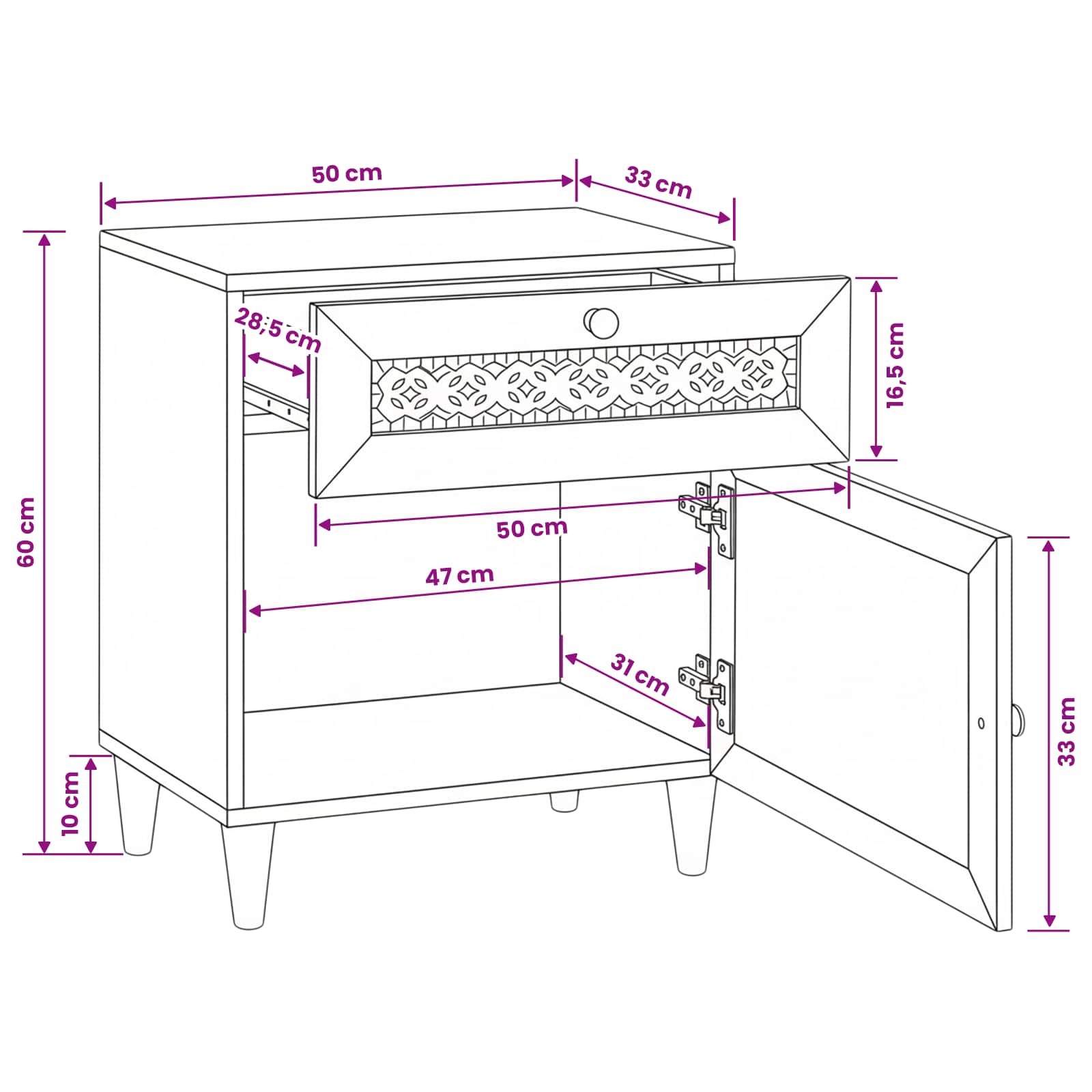 Mesa de noche Blanco 50 x 33 x 60 cm Madera de ingeniería