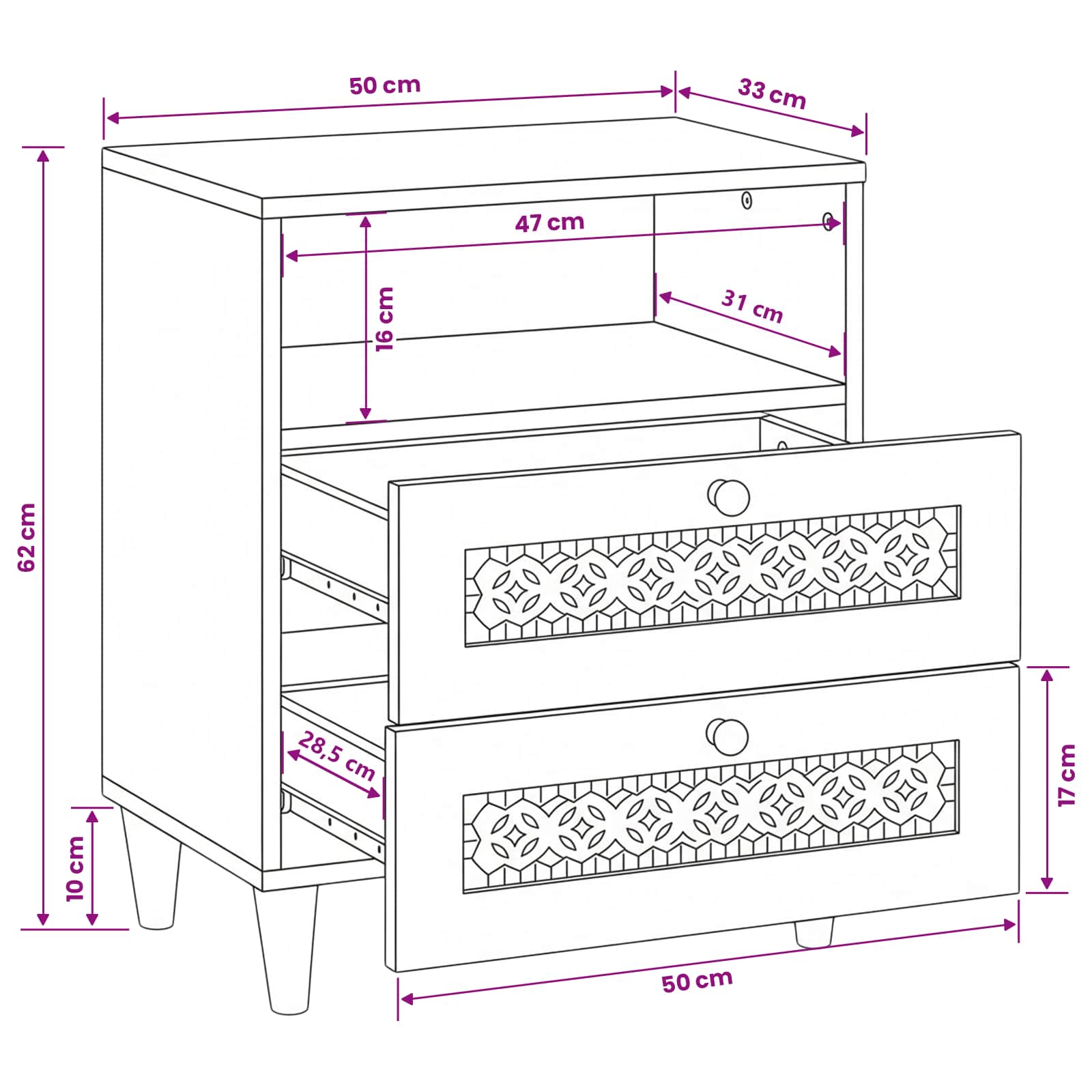 Mesa de noche Blanco 50 x 33 x 62 cm Madera de ingeniería