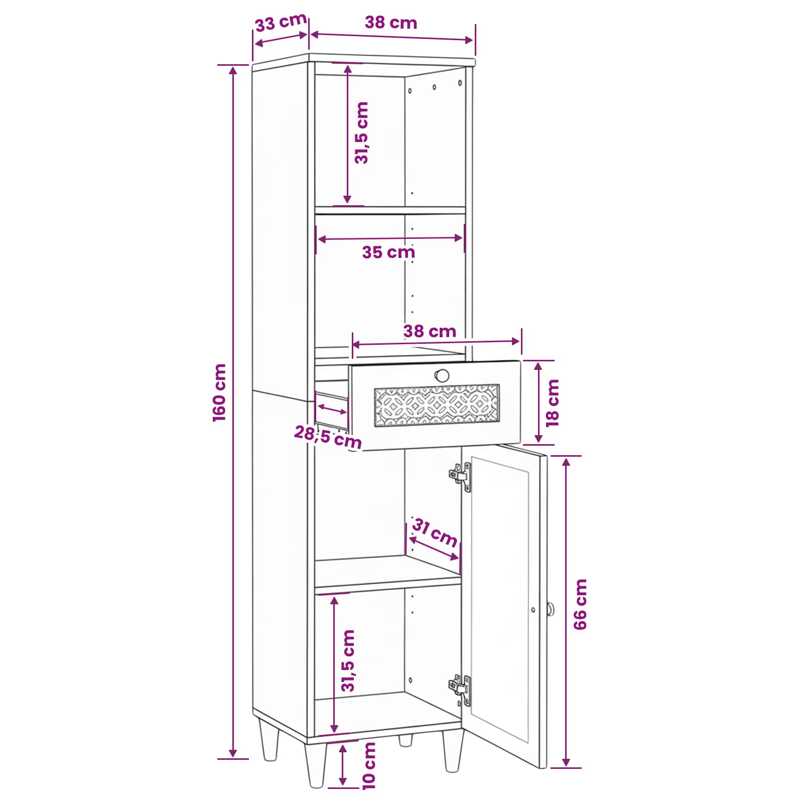 Mueble de Cuarto de Baño 38 x 33 x 160 cm Madera de ingeniería