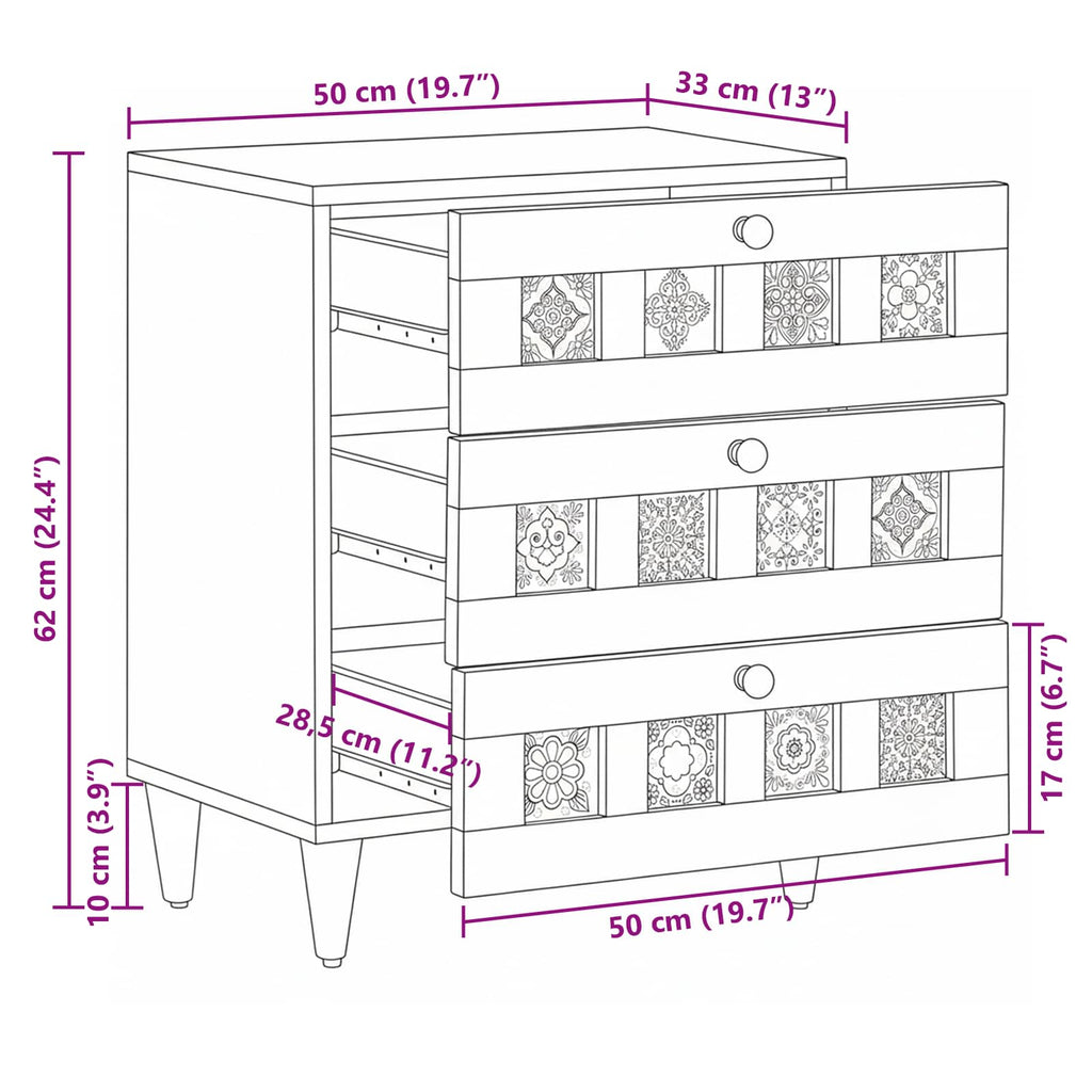Armario de Noche Marrón 50 x 33 x 62 cm Madera de mango maciza