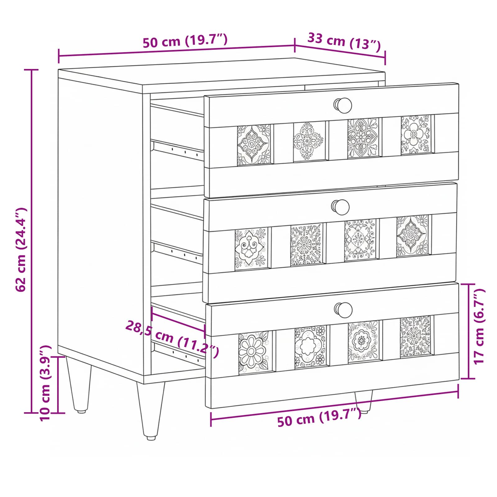 Armario de Noche Marrón 50 x 33 x 62 cm Madera de mango maciza