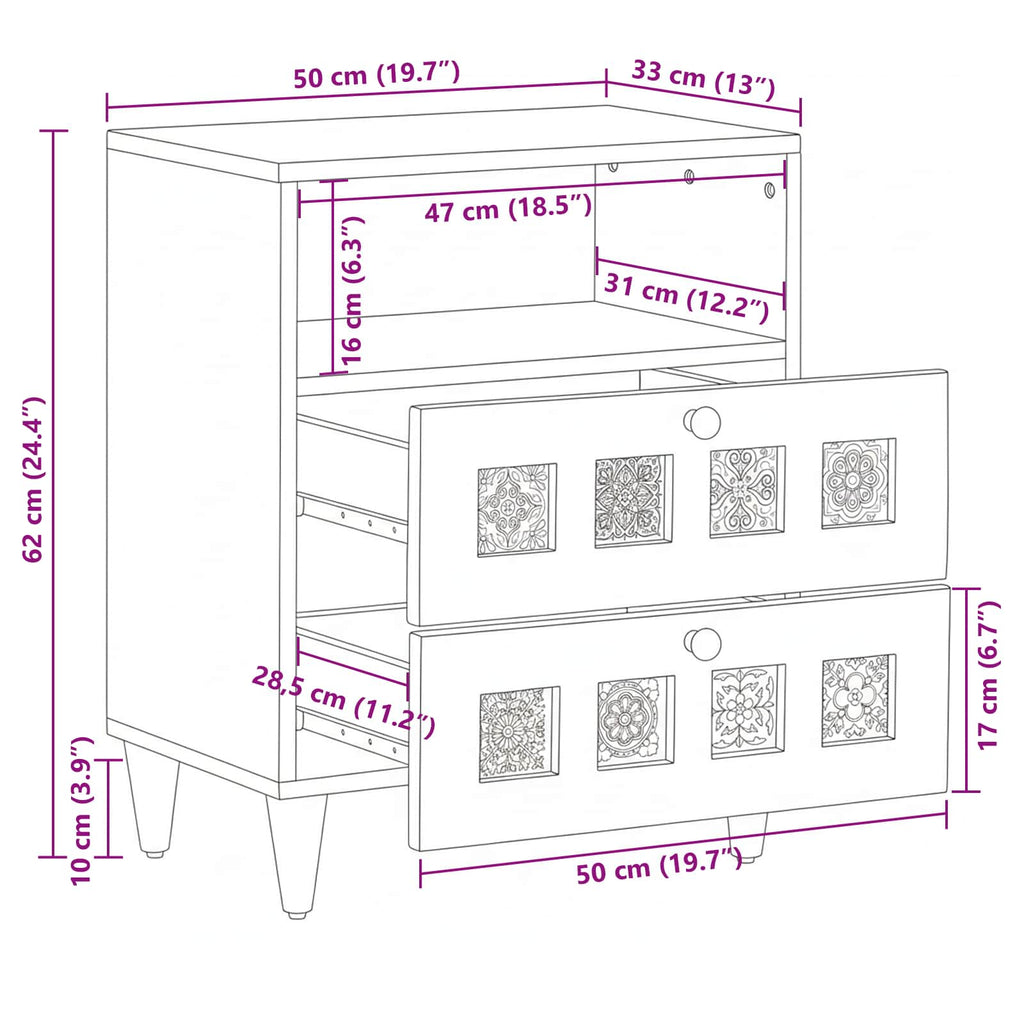 Armario de Noche Marrón 50 x 33 x 62 cm Madera de mango maciza
