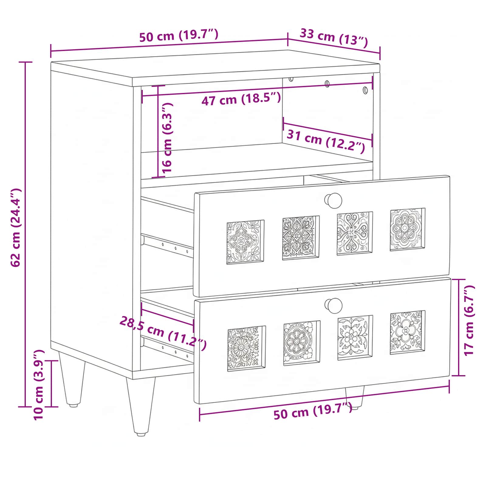 Armario de Noche Marrón 50 x 33 x 62 cm Madera de mango maciza