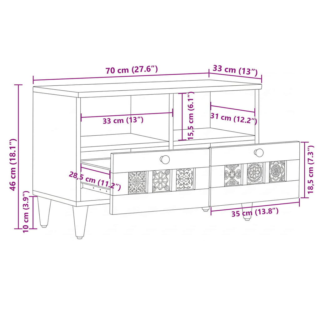 Mueble de TV Natural 70 x 33 x 46 cm Madera de mango maciza