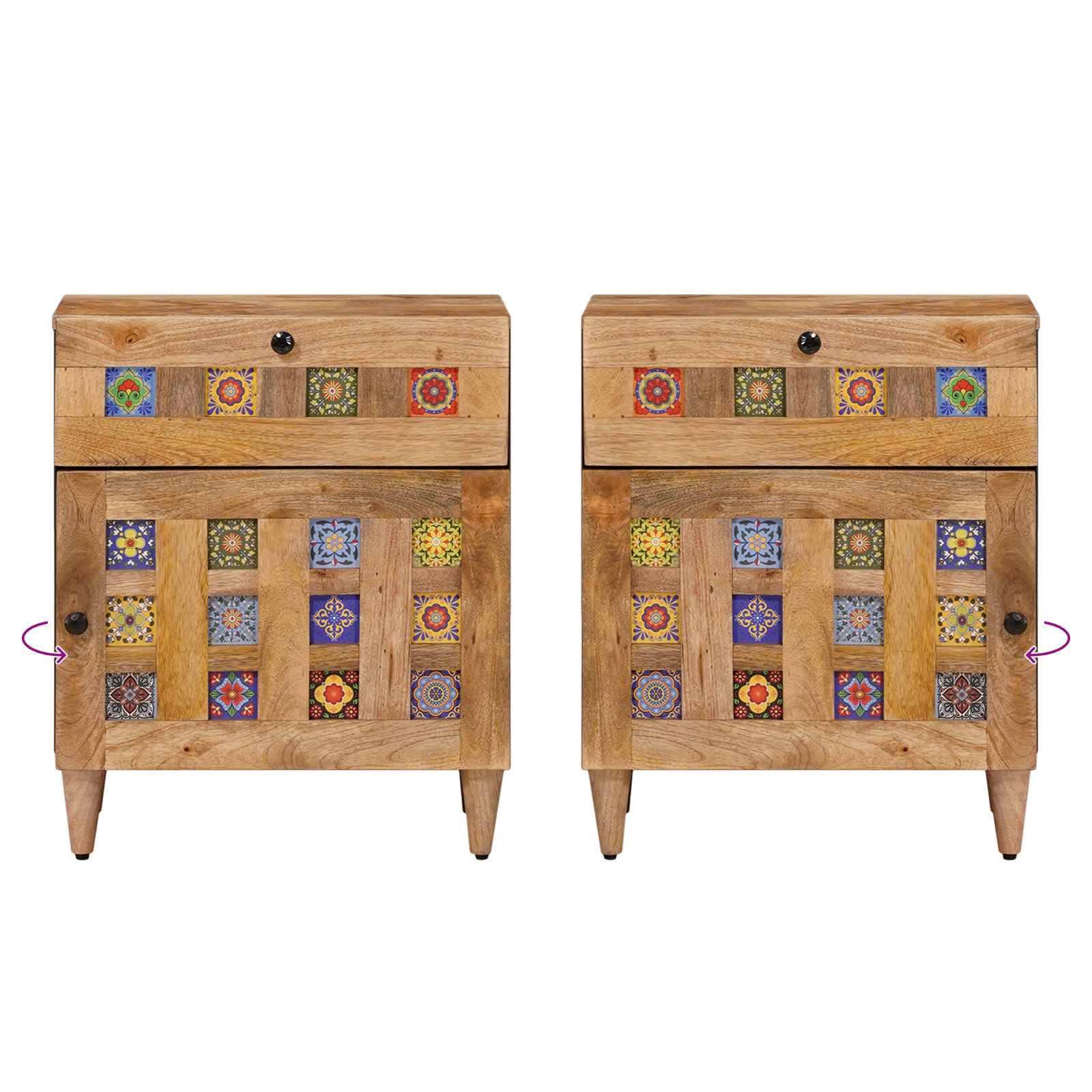 Armario de Noche Natural 50 x 33 x 60 cm Madera de mango maciza