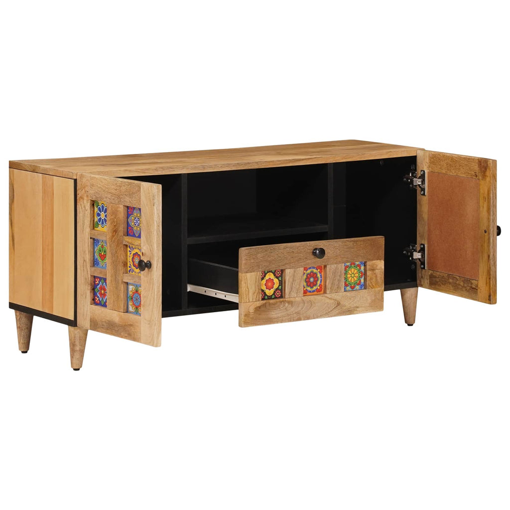 Mueble de TV Natural 105 x 33,5 x 46 cm Madera de mango maciza
