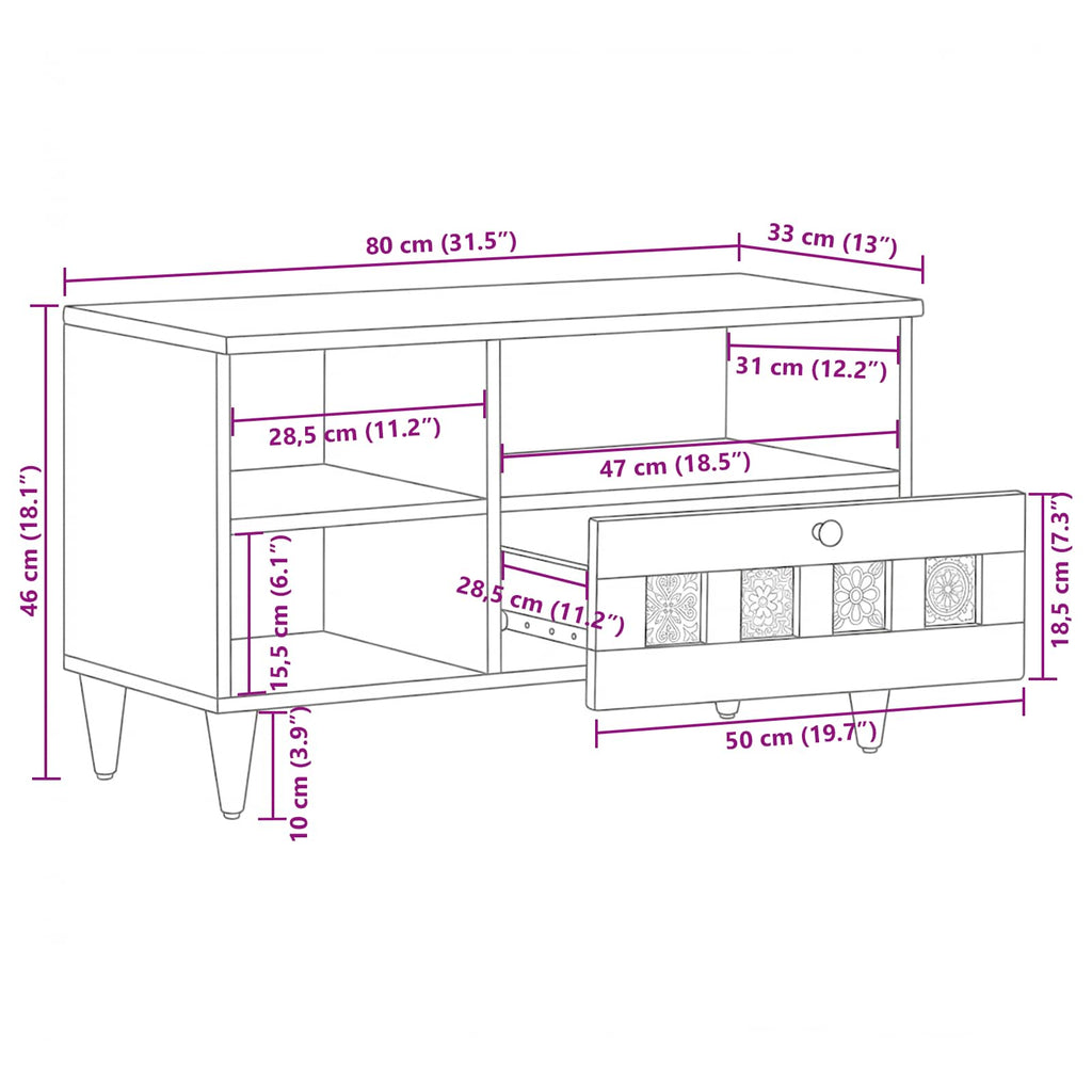 Mueble de TV Natural 80 x 33 x 46 cm Madera de mango maciza