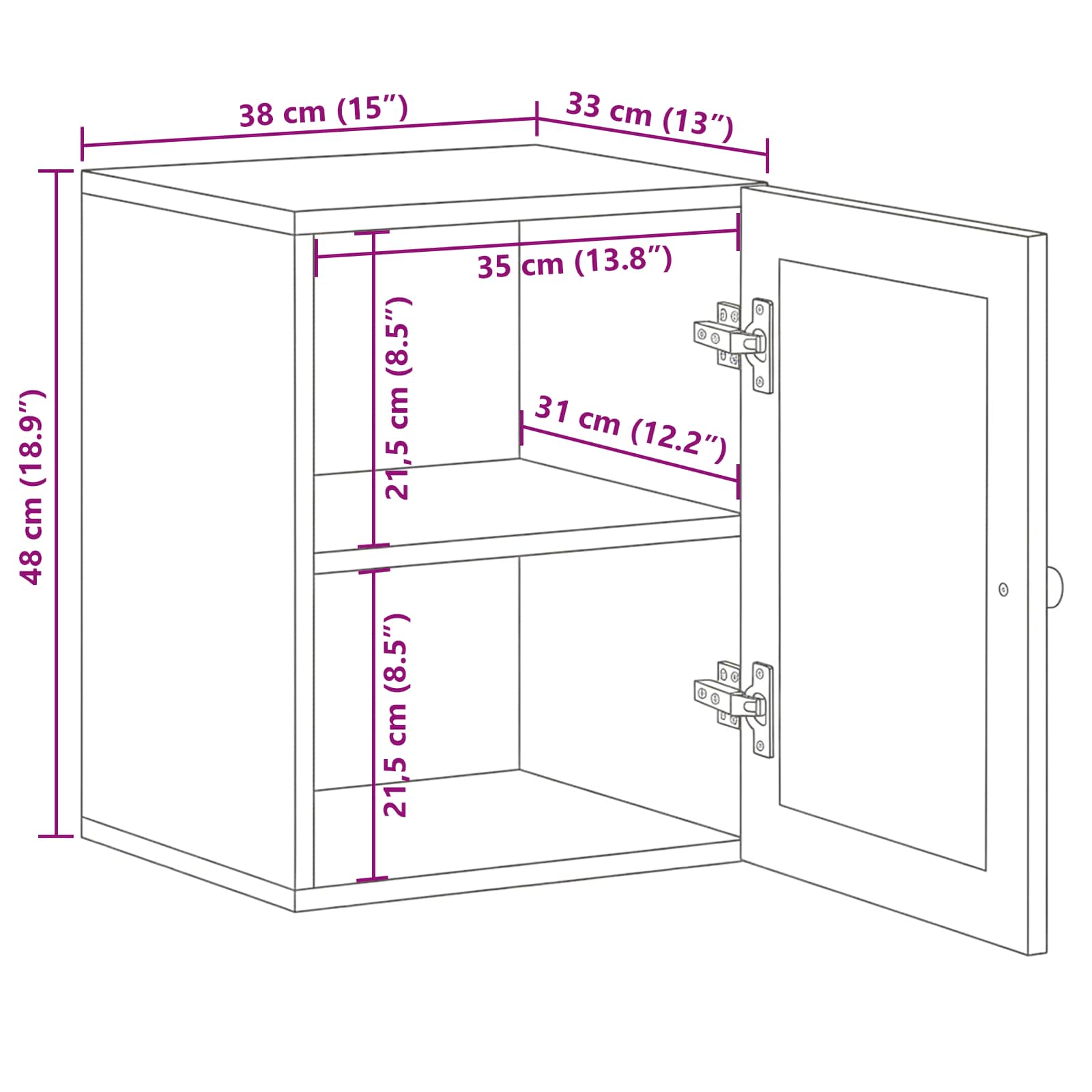 Gabinete Colgante de Baño con puerta Natural 38 x 33 x 48 cm