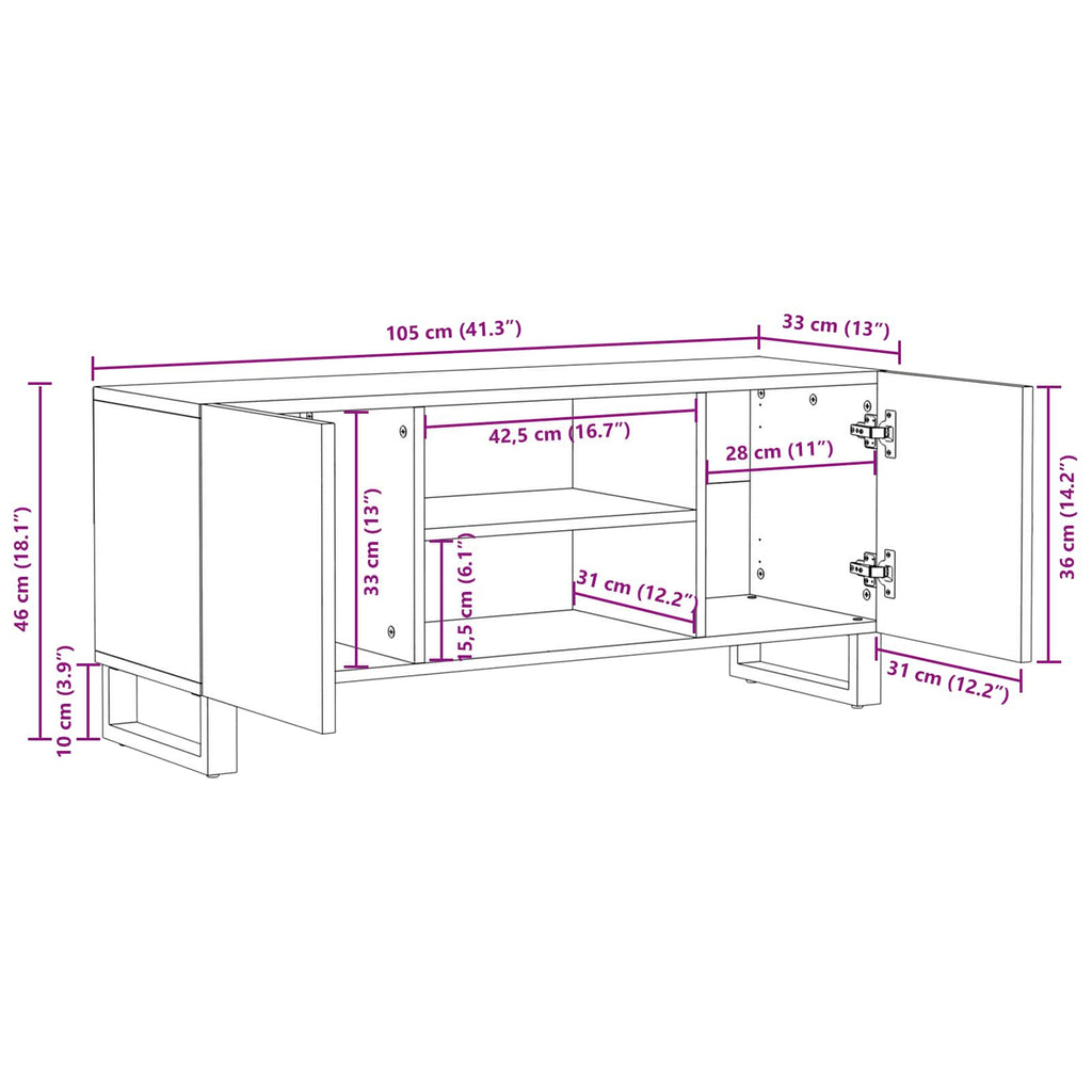 Mueble de TV Marrón 105 x 33 x 46 cm Madera de mango maciza
