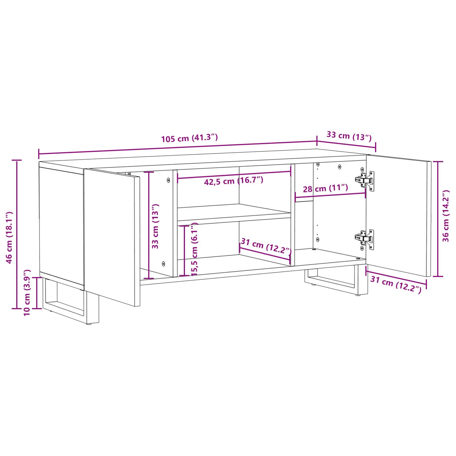 Mueble de TV Marrón 105 x 33 x 46 cm Madera de mango maciza