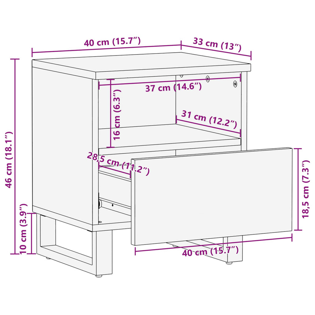 Mueble cama 2 pcs Marrón 40 x 33 x 46 cm Madera de mango maciza