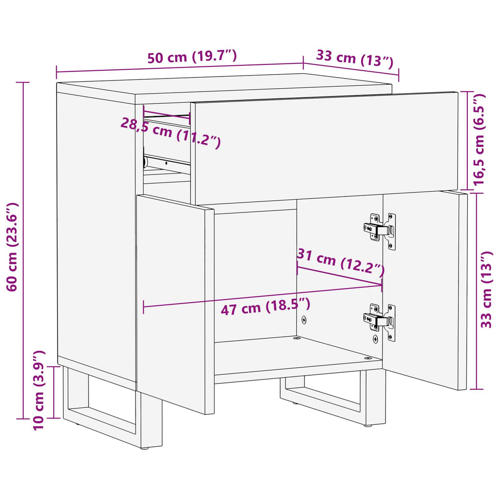Mueble cama Marrón 50 x 33 x 60 cm Madera de mango maciza
