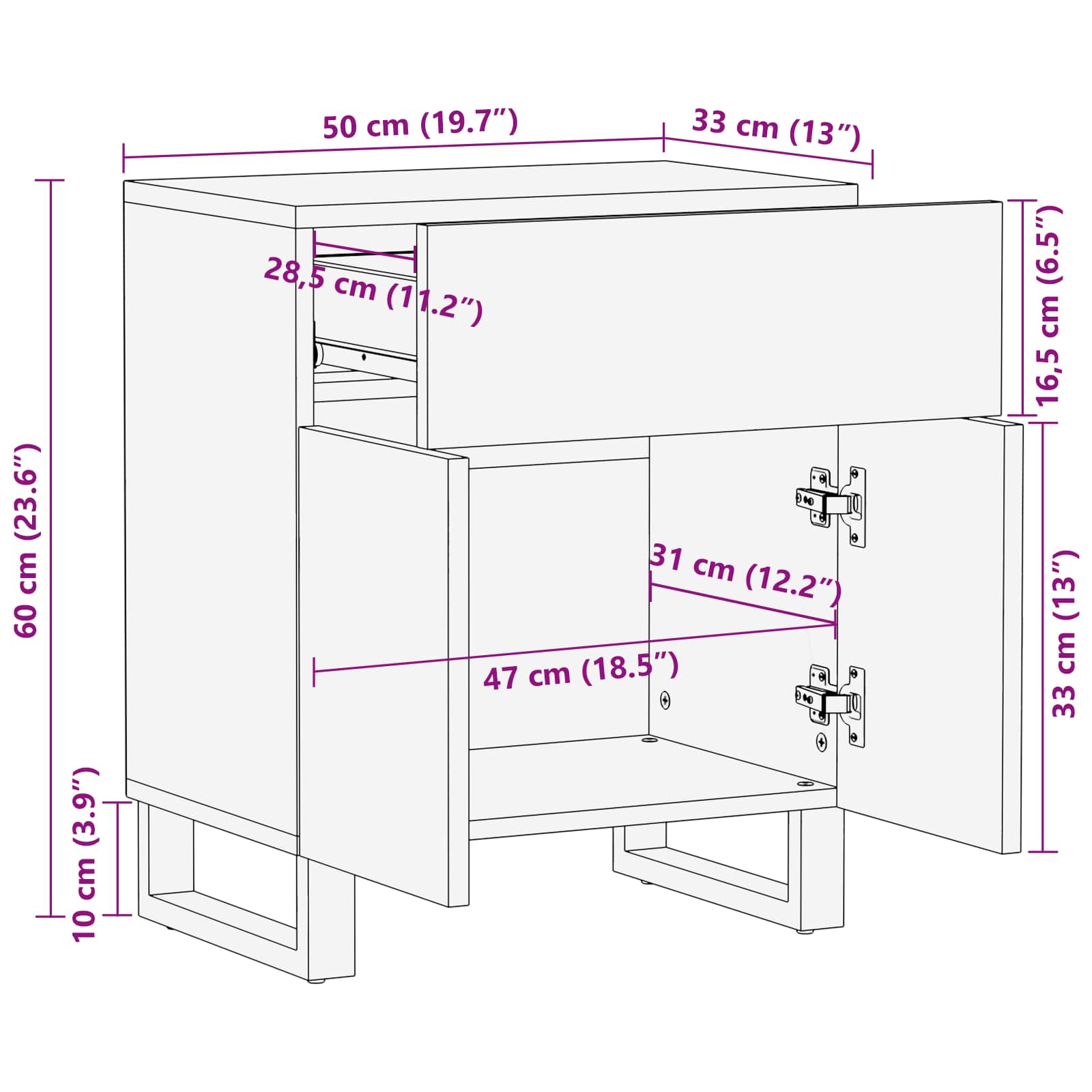 Mueble cama Marrón 50 x 33 x 60 cm Madera de mango maciza