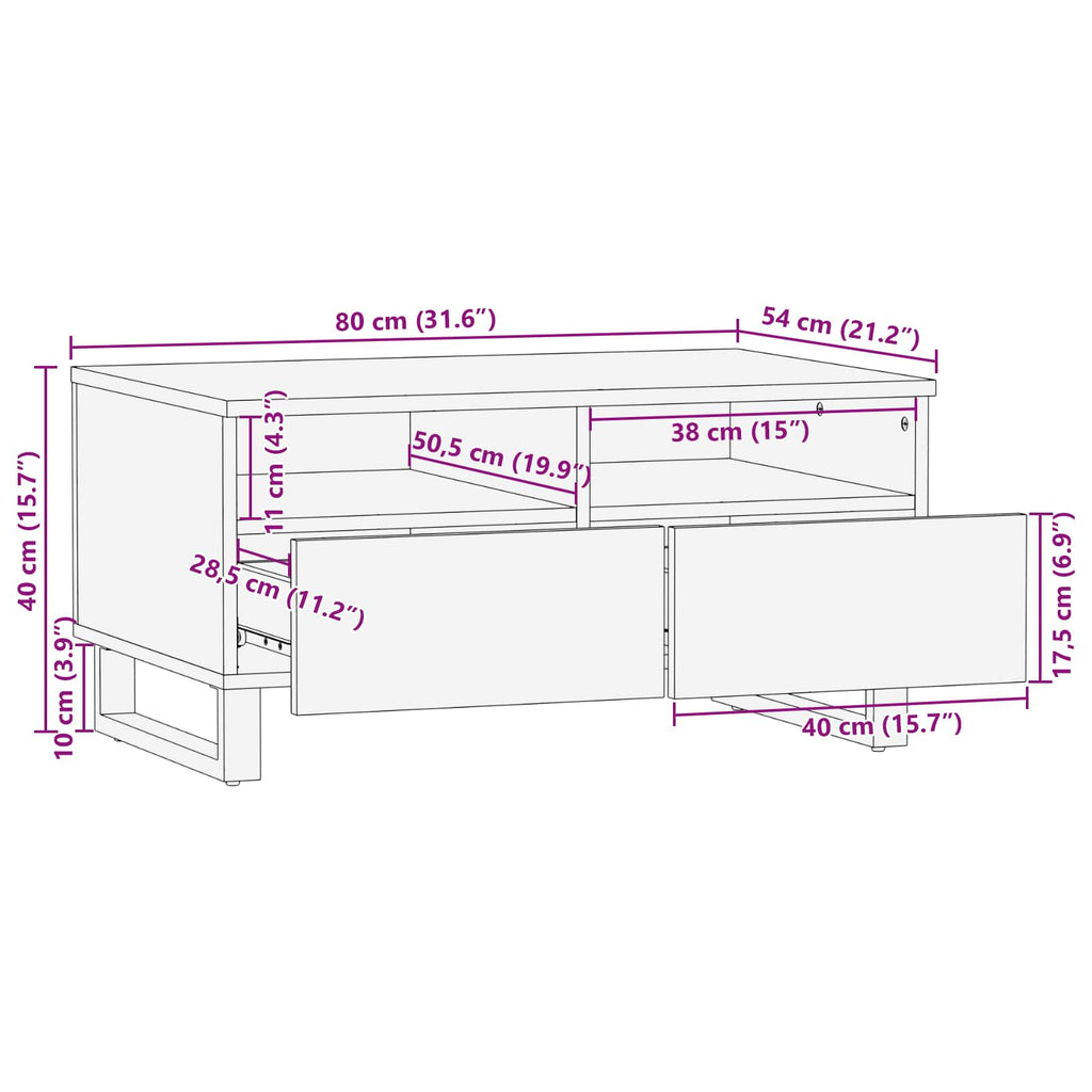 Mesa de Café Marrón 80 x 54 x 40 cm Madera de mango maciza