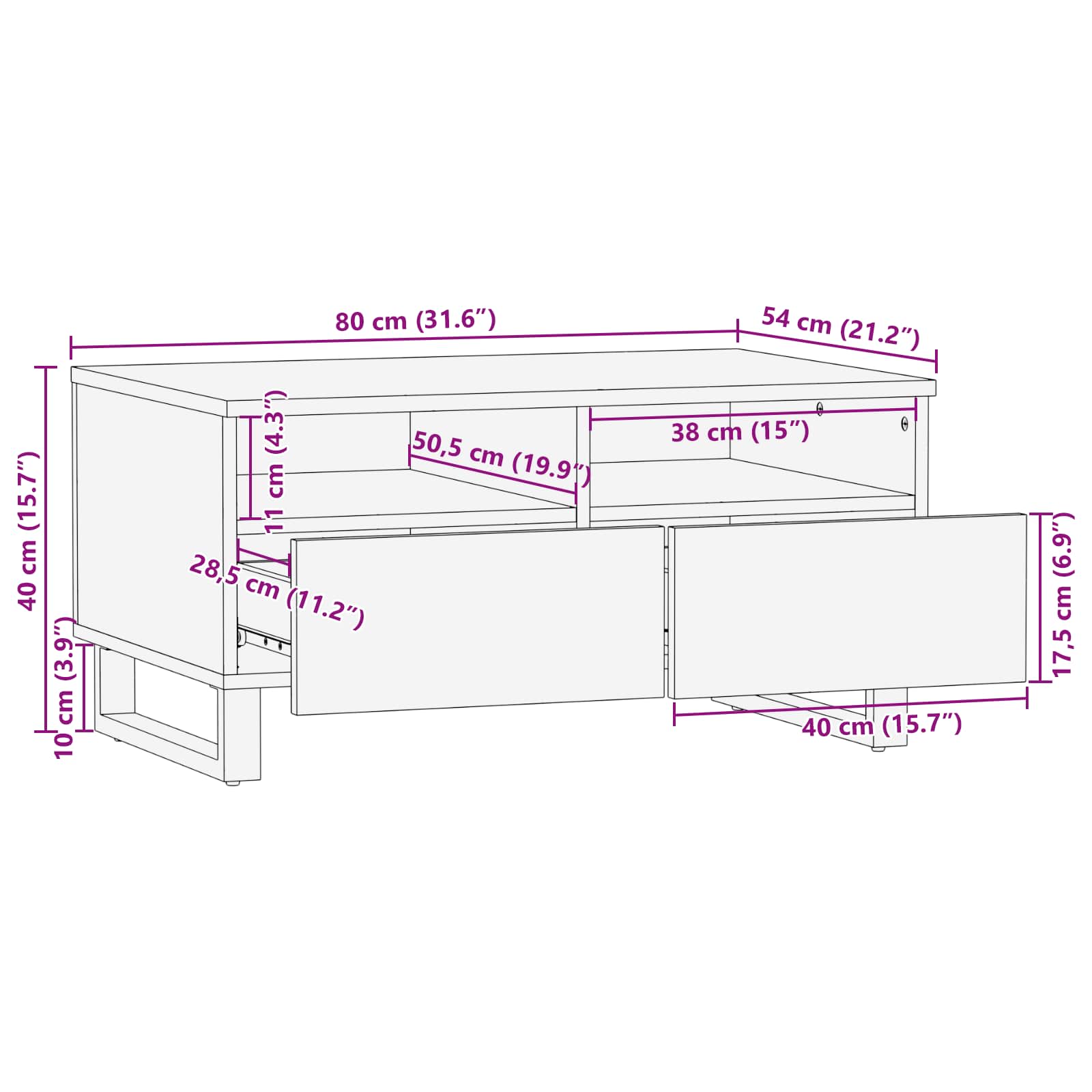 Mesa de Café Marrón 80 x 54 x 40 cm Madera de mango maciza