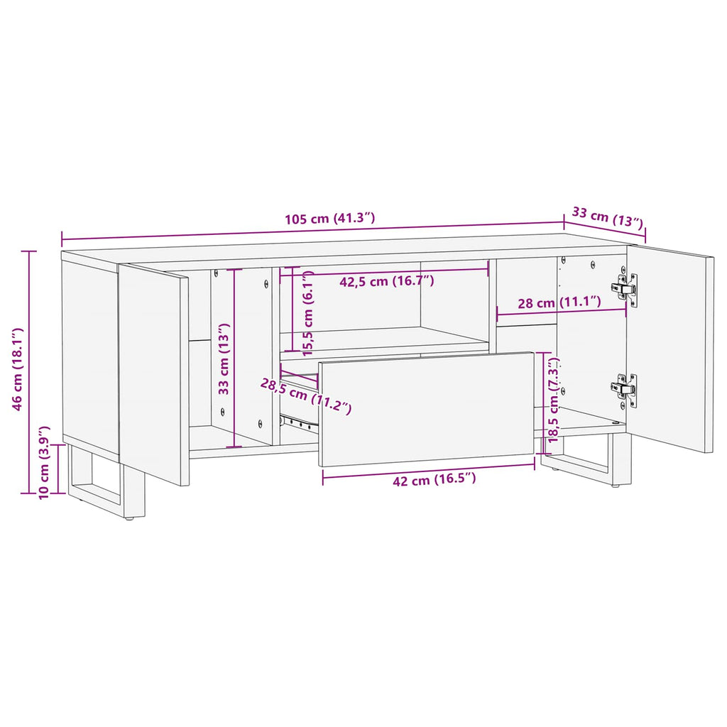 Mueble de TV Marrón 105 x 33 x 46 cm Madera de mango maciza