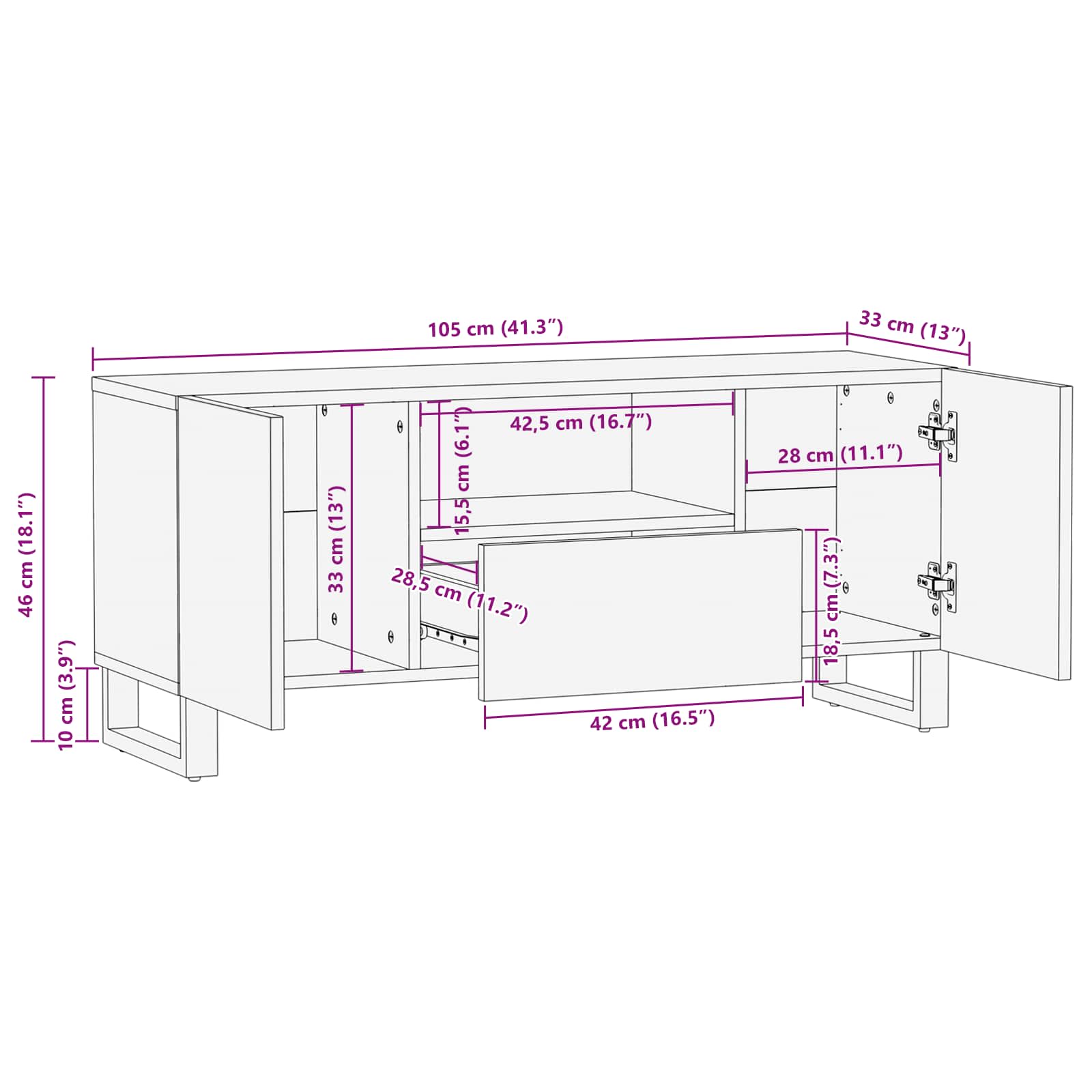 Mueble de TV Marrón 105 x 33 x 46 cm Madera de mango maciza