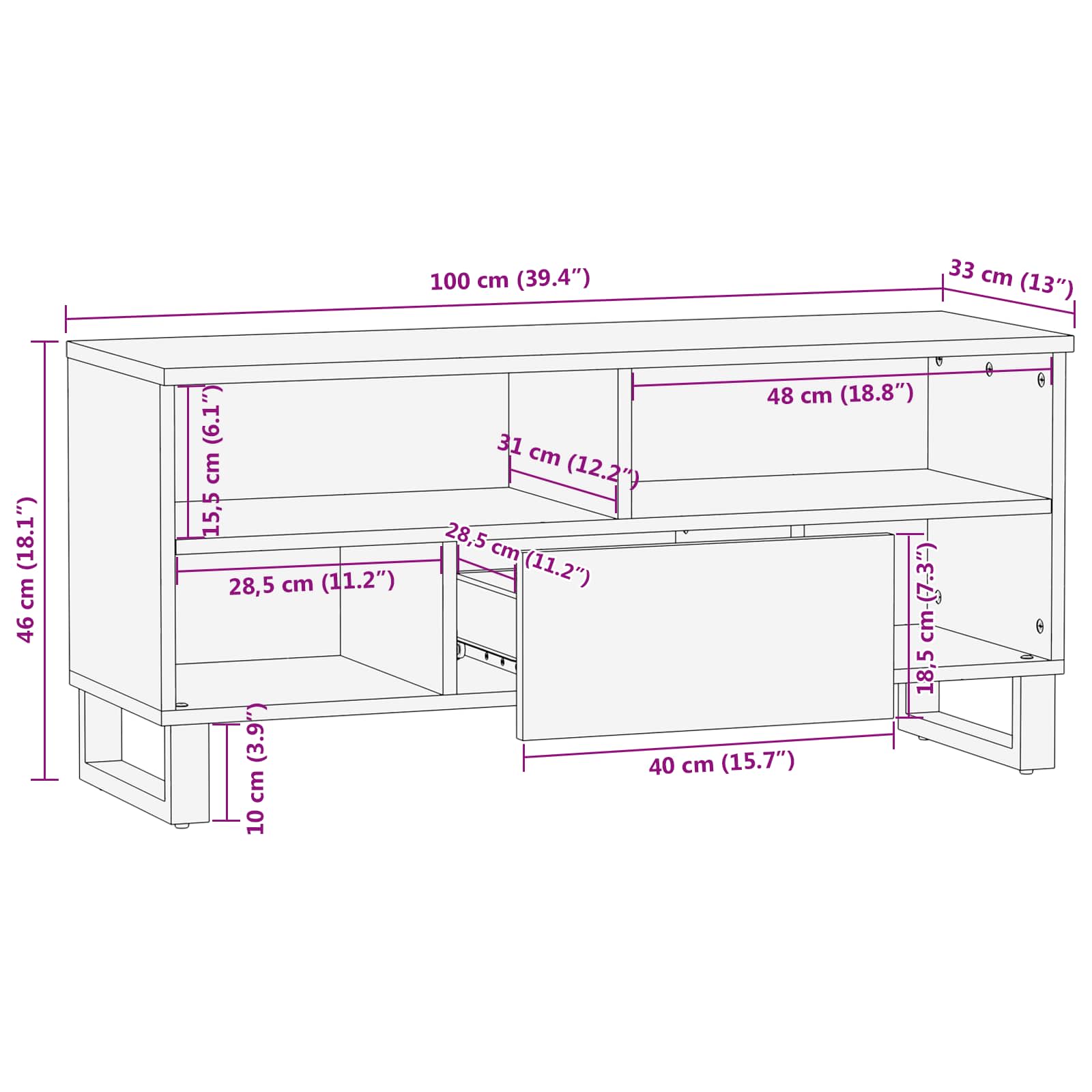Mueble de TV Marrón 100 x 33 x 46 cm Madera de mango maciza