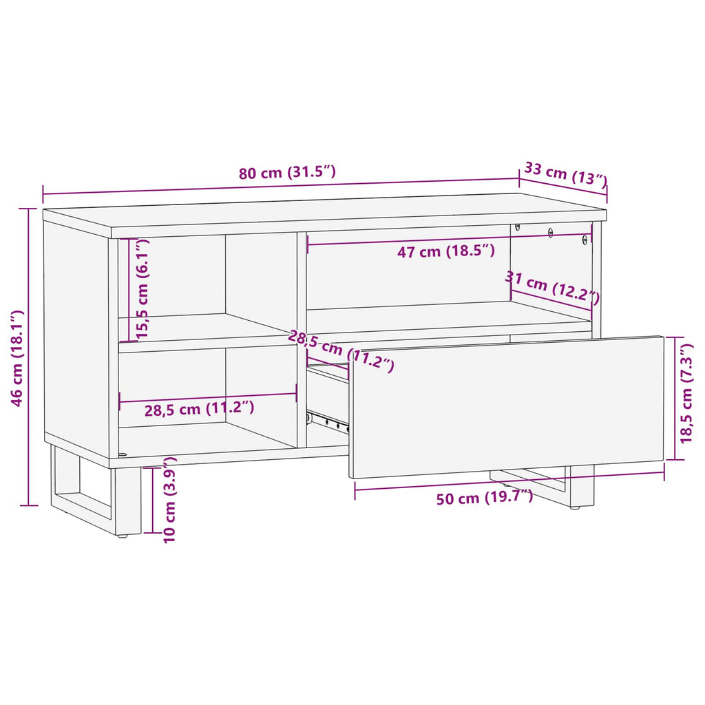 Mueble de TV Marrón 80 x 33 x 46 cm Madera de mango maciza