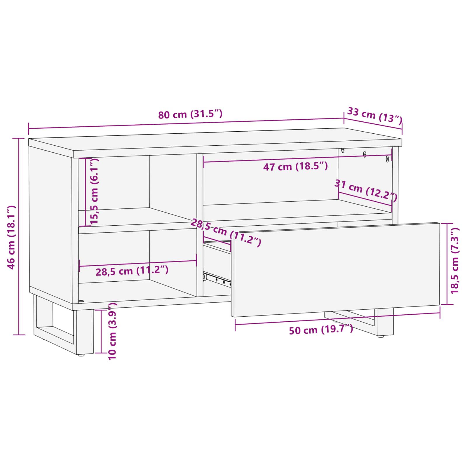 Mueble de TV Marrón 80 x 33 x 46 cm Madera de mango maciza