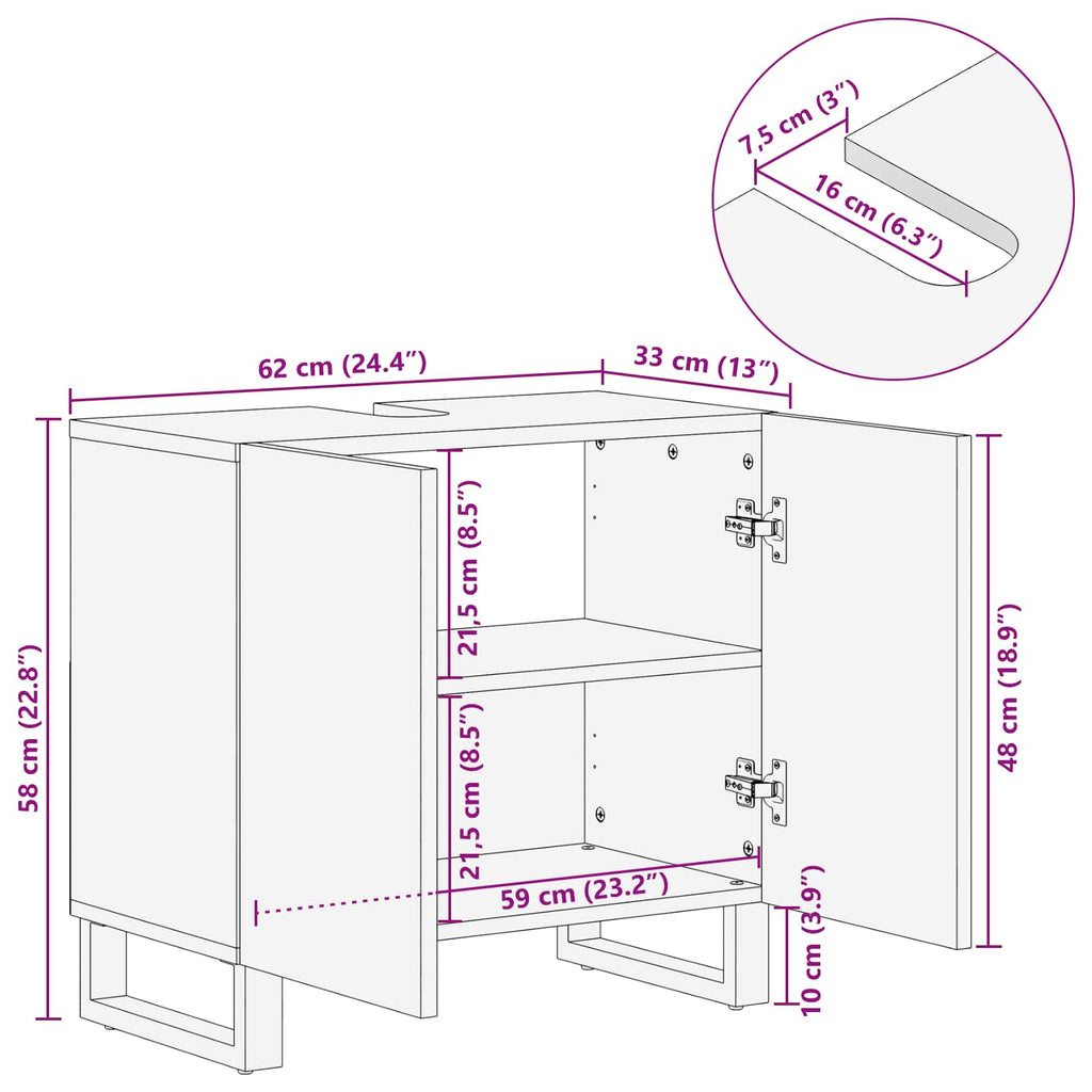 Mueble de lavabo para baño con puerta Natural 62 x 33 x 58 cm